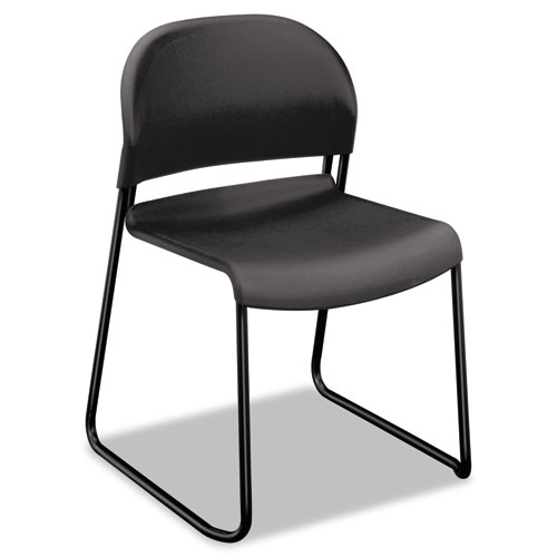 GuestStacker High Density Chairs, Supports Up to 300 lb, 17.5" Seat Height, Lava Seat, Lava Back, Black Base, 4/Carton