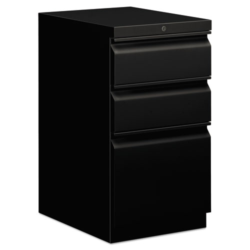 HON® Brigade Mobile Pedestal with Pencil Tray Insert, Left or Right, 3-Drawers: Box/Box/File, Letter, Black, 15" x 19.88" x 28"