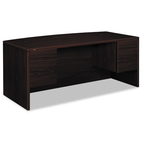 10500 SERIES BOW FRONT DESK, 3/4 HEIGHT DOUBLE PEDESTALS, 72W X 36D X 29.5H, MAHOGANY