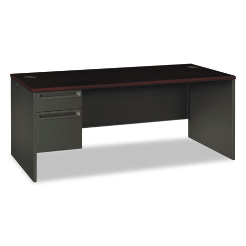 Image of 38000 Series Left Pedestal Desk, 72" x 36" x 29.5", Mahogany/Charcoal
