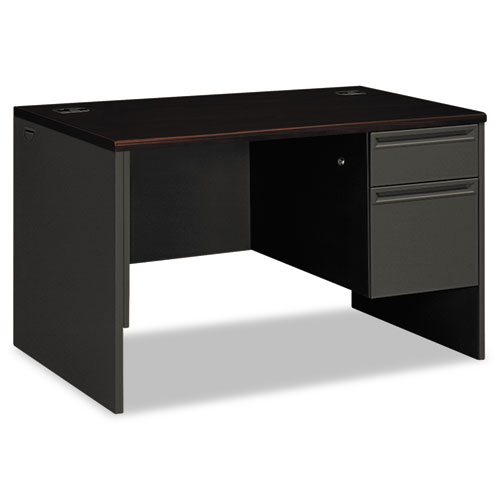 HON® 38000 Series Right Pedestal Desk, 48" x 30" x 29.5", Mahogany/Charcoal