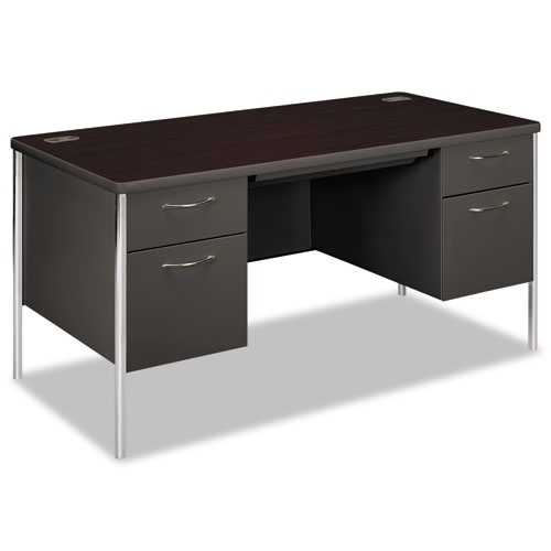 Image of Mentor Series Double Pedestal Desk, 60" x 30" x 29.5", Mahogany/Charcoal