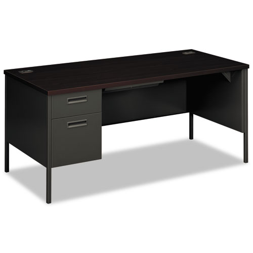Hon® Metro Classic Series Left Pedestal "L" Workstation Desk, 66" X 30" X 29.5", Mahogany/Charcoal