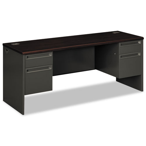 38000 Series Kneespace Credenza, 72w x 24d x 29.5h, Mahogany/Charcoal | by Plexsupply