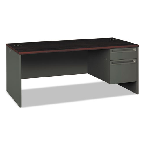 Image of 38000 Series Right Pedestal Desk, 72" x 36" x 29.5", Mahogany/Charcoal