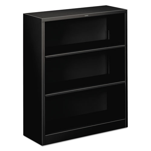 Metal Bookcase, Three-Shelf, 34-1/2w x 12-5/8d x 41h, Black | by Plexsupply