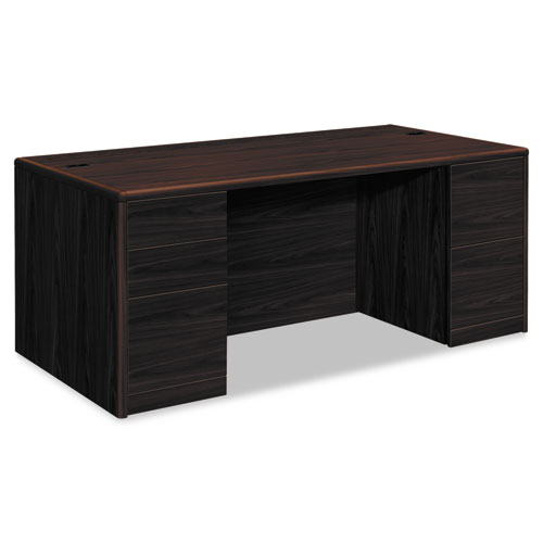 10700 Double Pedestal Desk with Full Pedestals, 72w x 36d x 29.5h, Mahogany | by Plexsupply