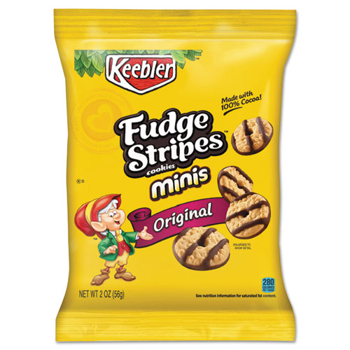 Keebler® Mini Cookies, Fudge Stripes, 2 oz Snack Pack, 8/Box