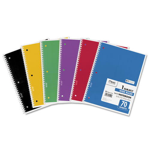 Spiral Notebook, 1 Subject, Wide/Legal Rule, Assorted Color Covers, 10.5 x 7.5, 70 Sheets | by Plexsupply