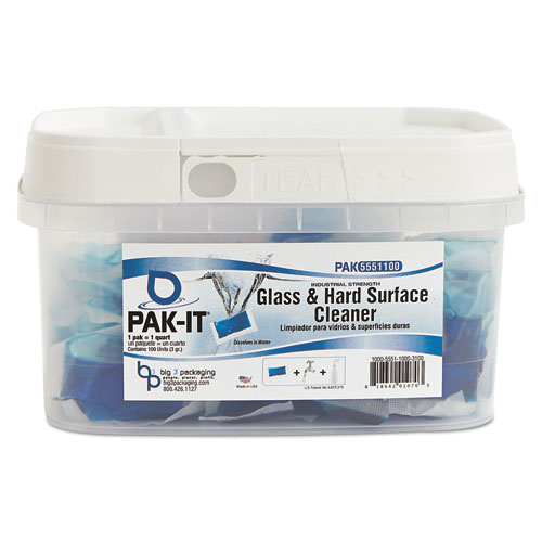 Glass and Hard-Surface Cleaner, Pleasant Scent, 100 PAK-ITs/Tub, 8 Tubs/Carton