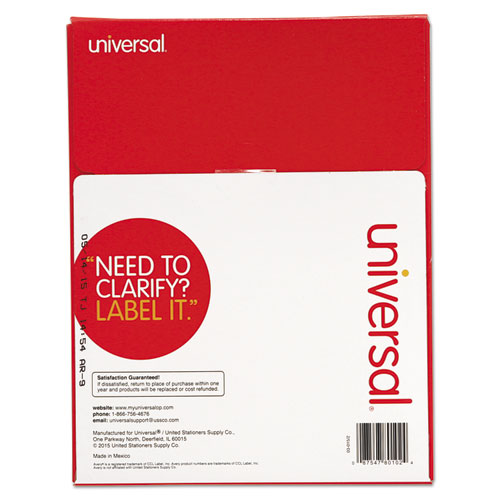 Image of Universal® White Labels, Inkjet/Laser Printers, 1 X 2.63, White, 30/Sheet, 100 Sheets/Box