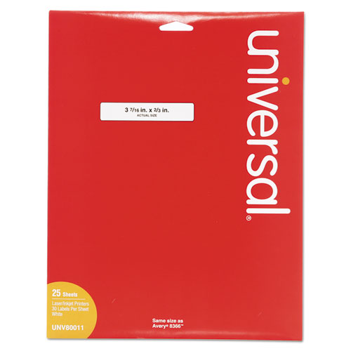 Image of Universal® Self-Adhesive Permanent File Folder Labels, 0.66 X 3.44, White, 30/Sheet, 25 Sheets/Box