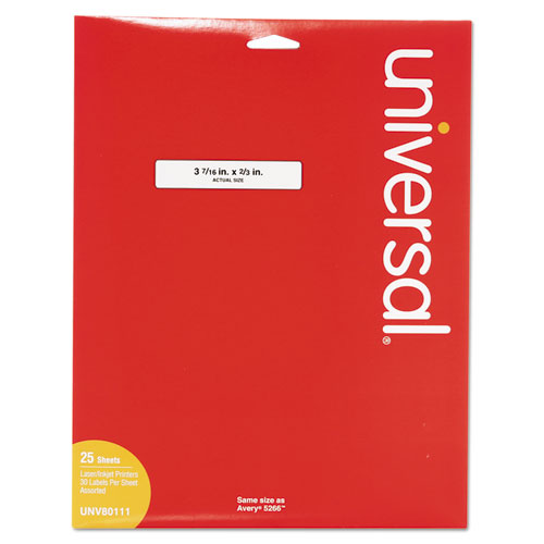 Universal® Self-Adhesive Permanent File Folder Labels, 0.66 X 3.44, White With Assorted Color Borders, 30/Sheet, 25 Sheets/Pack