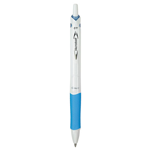 Image of Pilot® Acroball Purewhite Advanced Ink Ballpoint Pen, Retractable, Fine 0.7 Mm, Black Ink, White/Blue Barrel