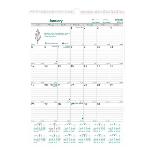 EcoLogix Monthly Wall Calendar, EcoLogix Artwork, 12 x 17, White/Green Sheets, 12-Month (Jan to Dec): 2025