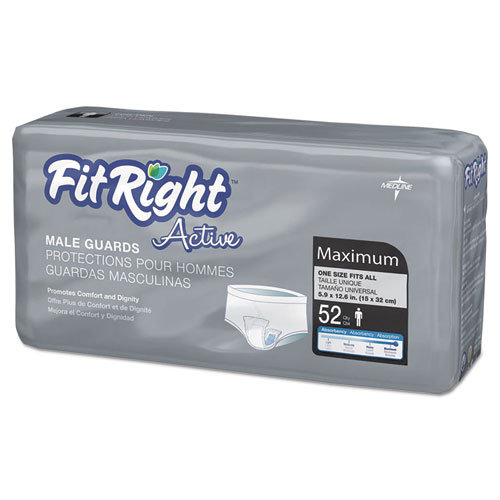 Medline Fitright Active Male Guards, 6" X 11", White, 52/Pack