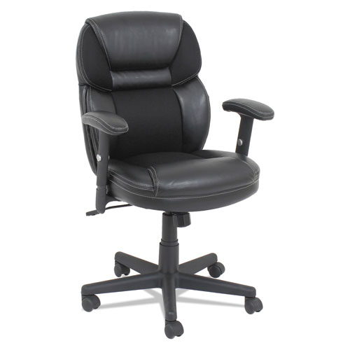 OIF Leather/Mesh Mid-Back Chair, Supports Up to 250 lb, 18.39" to 22.05" Seat Height, Black