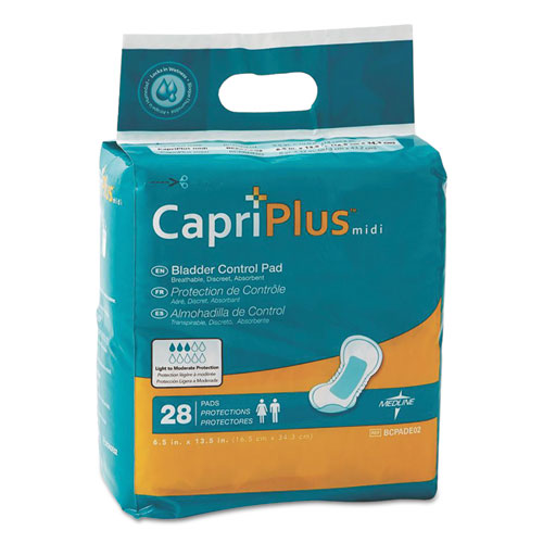 Medline Capri Plus Bladder Control Pads, Extra Plus, 6 1/2" x 13 1/2", 28/Pack