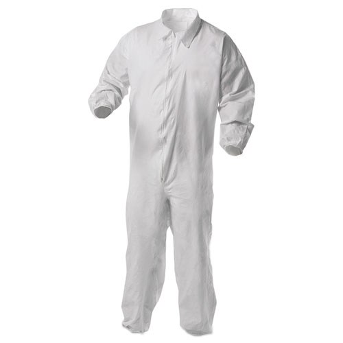 A35 Liquid and Particle Protection Coveralls, Zipper Front, Elastic Wrists and Ankles, X-Large, White, 25/Carton
