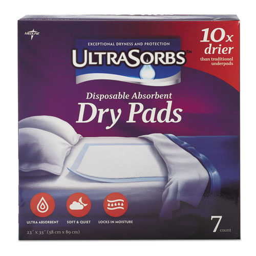 Image of Medline Ultrasorbs Disposable Dry Pads, 23" X 35", Blue, 7/Box