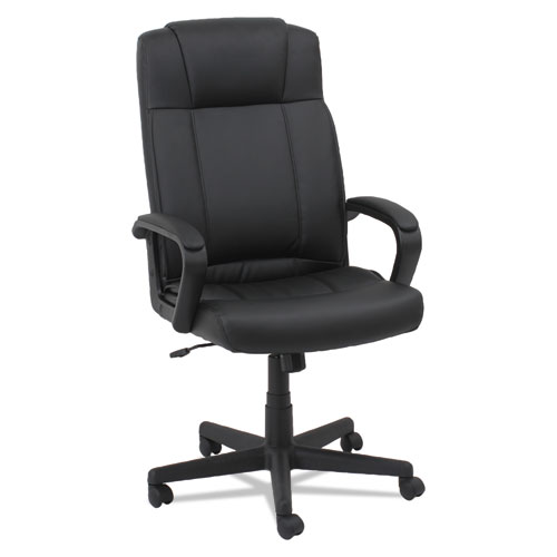 LEATHER HIGH-BACK CHAIR, SUPPORTS UP TO 250 LBS., BLACK SEAT/BLACK BACK, BLACK BASE