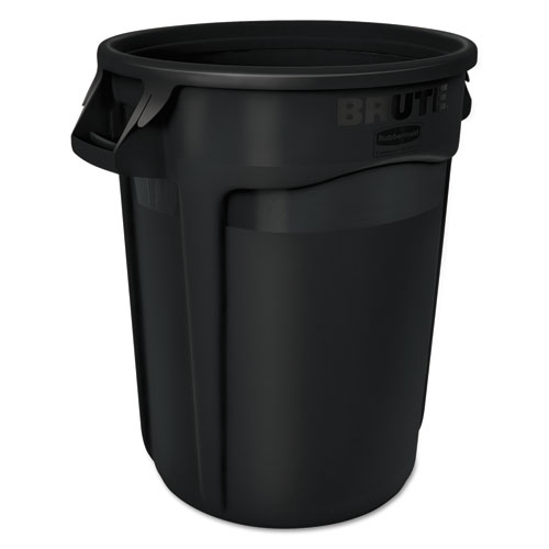 Round Brute Container, Executive Series, Plastic, 32 Gal, Black, 6/carton