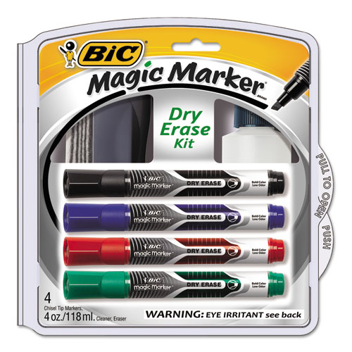 BIC® Magic Marker Low Odor & Bold Writing Dry Erase Marker Kit, Bullet, Assort, 4/PK