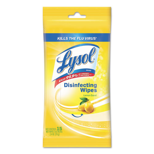 DISINFECTING WIPES, 7 X 8, LEMON, 15 WIPES/PACK