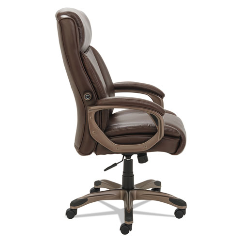 Image of Alera® Veon Series Executive High-Back Bonded Leather Chair, Supports Up To 275 Lb, Brown Seat/Back, Bronze Base