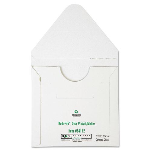 Image of Quality Park™ Redi-File Disk Pocket/Mailer For Cds/Dvds, Square Flap, Tuck-Tab Closure, 6 X 5.88, White, 10/Pack