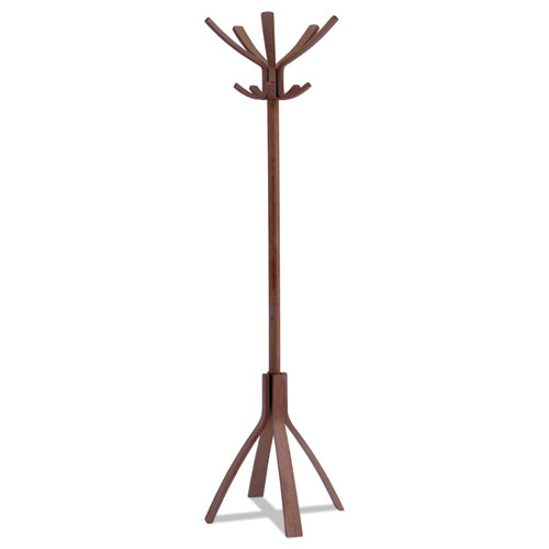 Cafe Wood Coat Stand, Ten Peg/five Hook, 21.67w X 21.67d X 69.33h, Espresso Brown