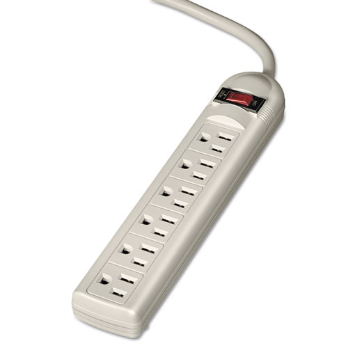 Six-Outlet Power Strip, 120V, 6ft Cord, 9 5/8 x 1 13/16 x 1 7/16, Platinum | by Plexsupply