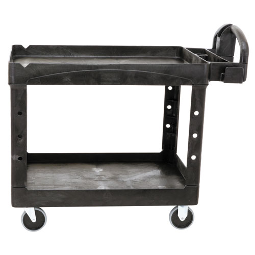 Heavy-Duty Utility Cart with Lipped Shelves, Plastic, 2 Shelves, 500 lb Capacity, 25.9" x 45.2" x 32.2", Black