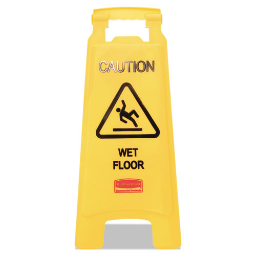 Rubbermaid® Commercial Caution Wet Floor Sign, 11 x 12 x 25, Bright Yellow, 6/Carton