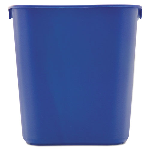 Image of Small Deskside Recycling Container, Rectangular, Plastic, 13.63 qt, Blue