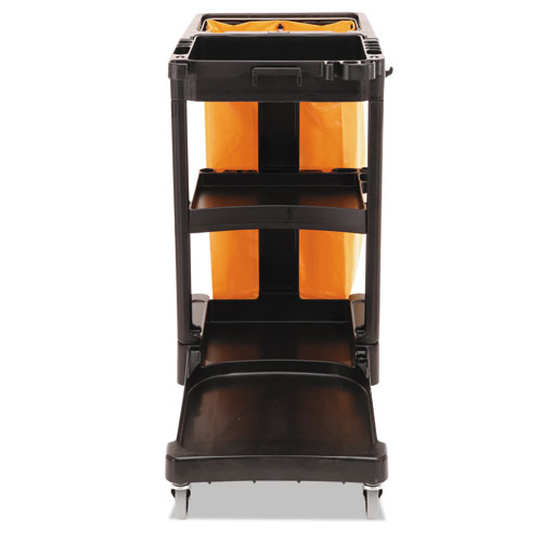 Image of Multi-Shelf Cleaning Cart, Plastic, 4 Shelves, 1 Bin, 20" x 45" x 38.25", Black