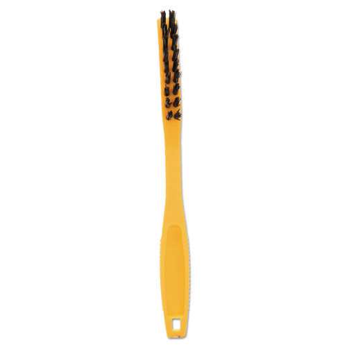 Rubbermaid® Commercial Synthetic-Fill Tile And Grout Brush, Black Plastic Bristles, 2.5" Brush, 8.5" Yellow Plastic Handle