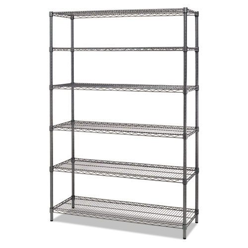 Image of NSF Certified 6-Shelf Wire Shelving Kit, 48w x 18d x 72h, Black Anthracite