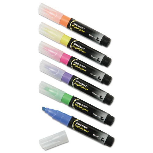 7520013837943 SKILCRAFT Large Fluorescent Highlighter, Chisel Tip, Assorted Colors, 6/Set