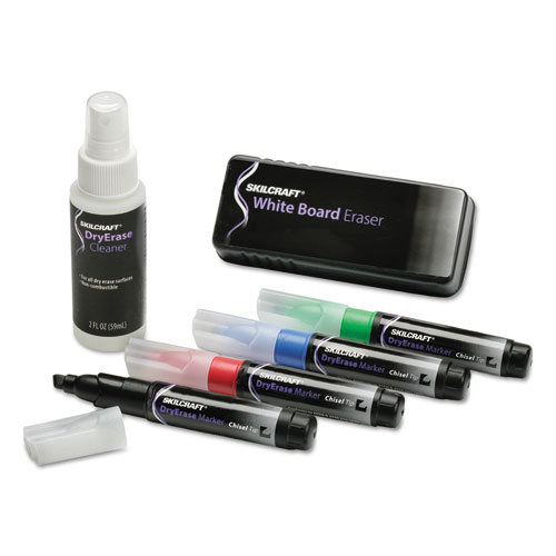 7520015574971 SKILCRAFT Dry Erase Starter Kit, Broad Chisel Tip, Assorted Colors, 4/Set