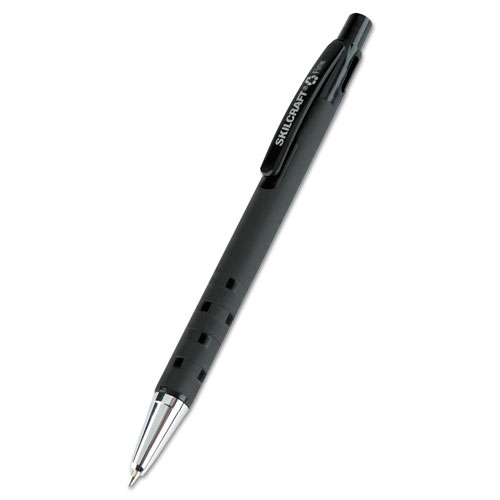 7520013527309 SKILCRAFT Rubberized Ballpoint Pen, Retractable, Fine 0.7 mm, Black Ink, Black Barrel, Dozen