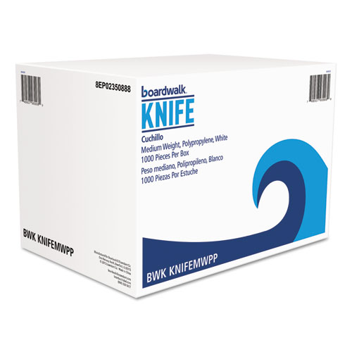 Image of Boardwalk® Mediumweight Polypropylene Cutlery, Knife, White, 1000/Carton
