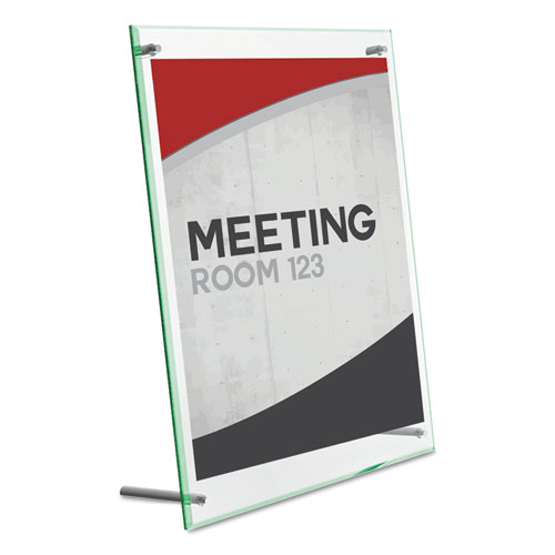 Image of Deflecto® Superior Image Beveled Edge Sign Holder, Letter Insert, Clear/Green-Tinted Edges