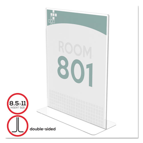 deflecto® Superior Image Stand-Up Double-Sided Sign Holder, Plastic,8 1/2x11 Insert, Clear