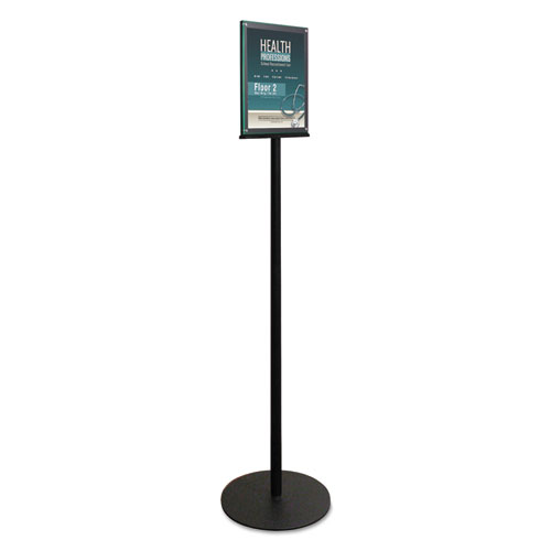 Double-Sided Magnetic Sign Display, 8 1/2 x 11 Insert, 56" Tall, Clear/Black