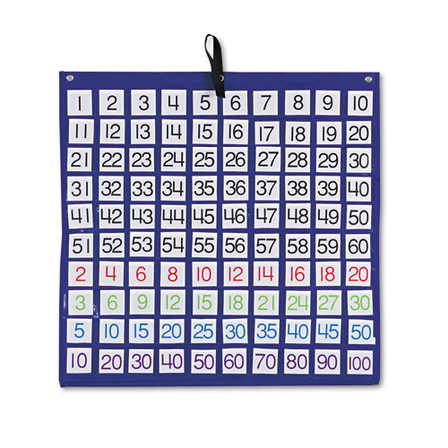 Hundreds Pocket Chart with 100 Clear Pockets, Colored Number Cards, 26 x 26 | by Plexsupply