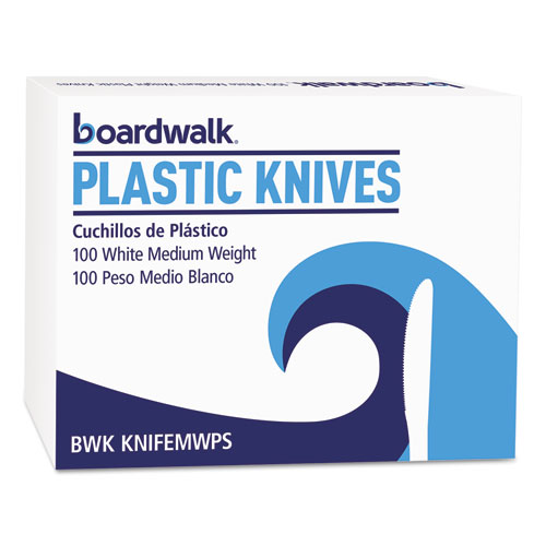 Image of Boardwalk® Mediumweight Polystyrene Cutlery, Knife, White, 100/Box