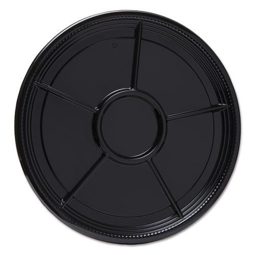 CATERLINE CASUALS THERMOFORMED PLATTERS, 6-COMPARTMENT, 16" DIAMETER, BLACK, 25/CARTON