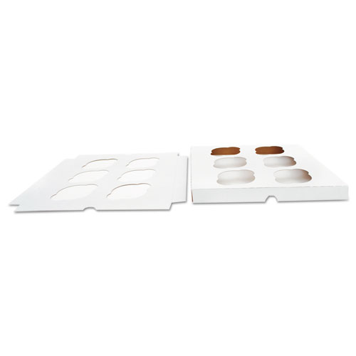 Cupcake Holder Inserts, 6-Cupcake Holder, 9.88 x 9.88 x 0.88, White/Kraft, Paper, 200/Carton