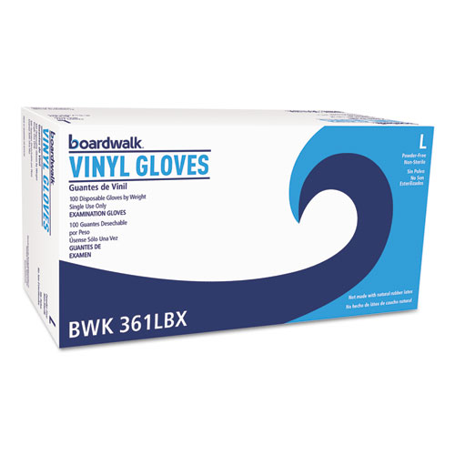 Exam Vinyl Gloves, Clear, Large, 3 3/5 mil, 100/Box, 10 Boxes/Carton